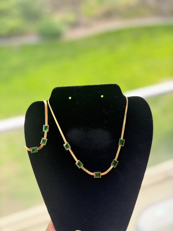 18K Gold Plated Cubic Zirconia Necklace & Bracelet Set