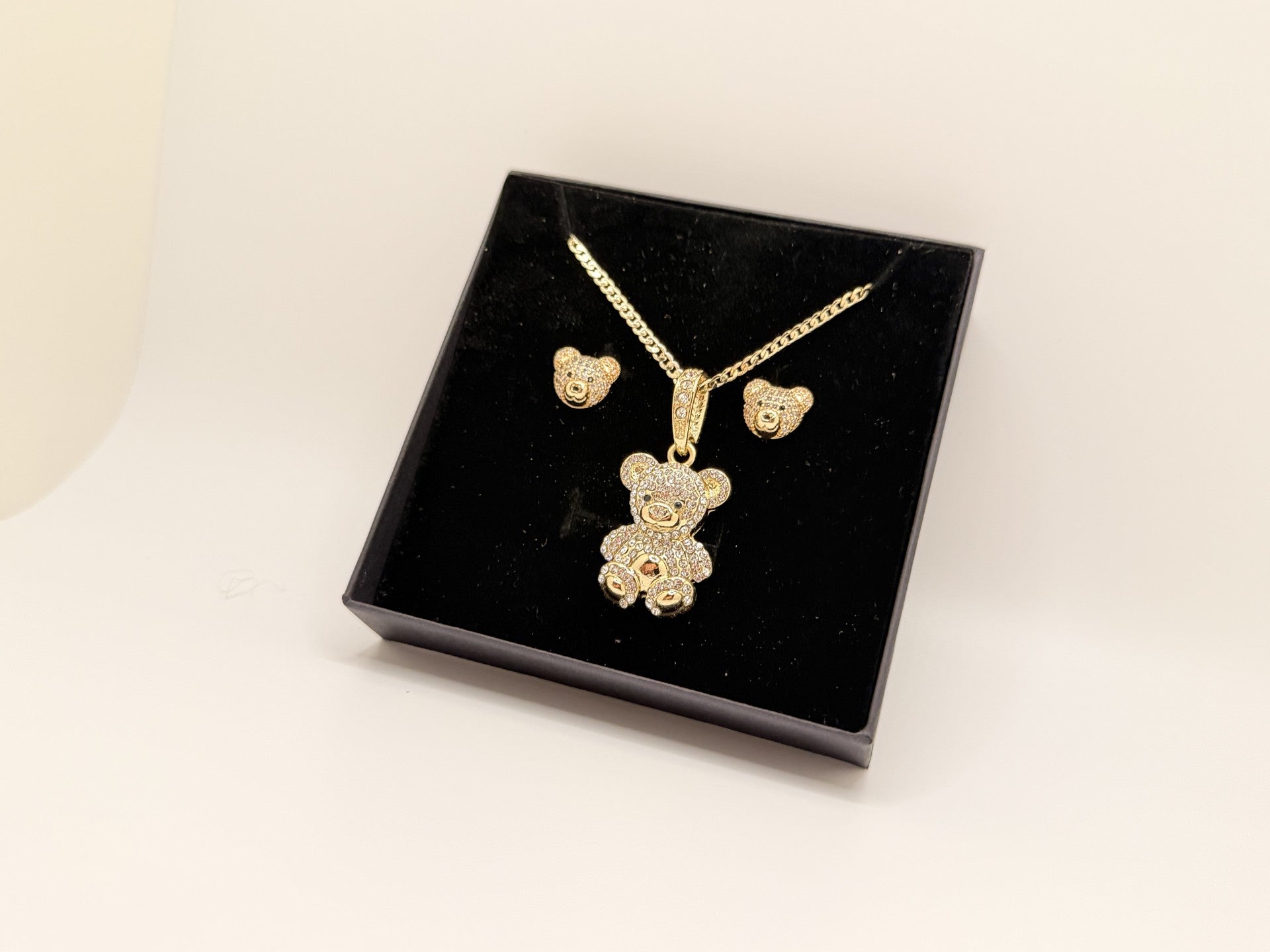 Teddy bear necklace and earring set (Gold-Filled)