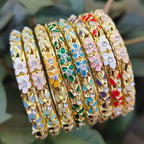 18K gold-plated diamond flower relief cloisonné enamel bangles