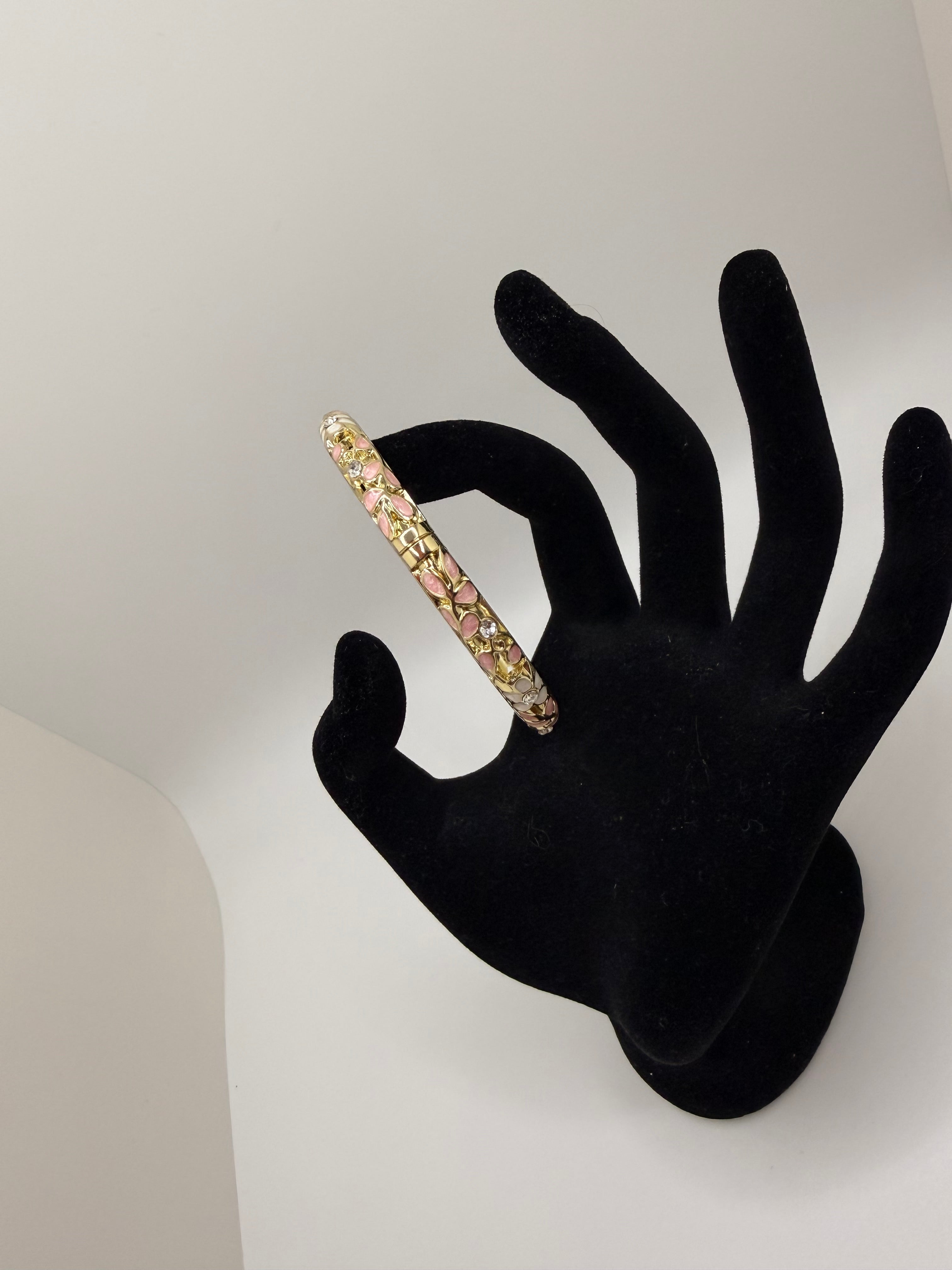 18K gold-plated diamond flower relief cloisonné enamel bangles