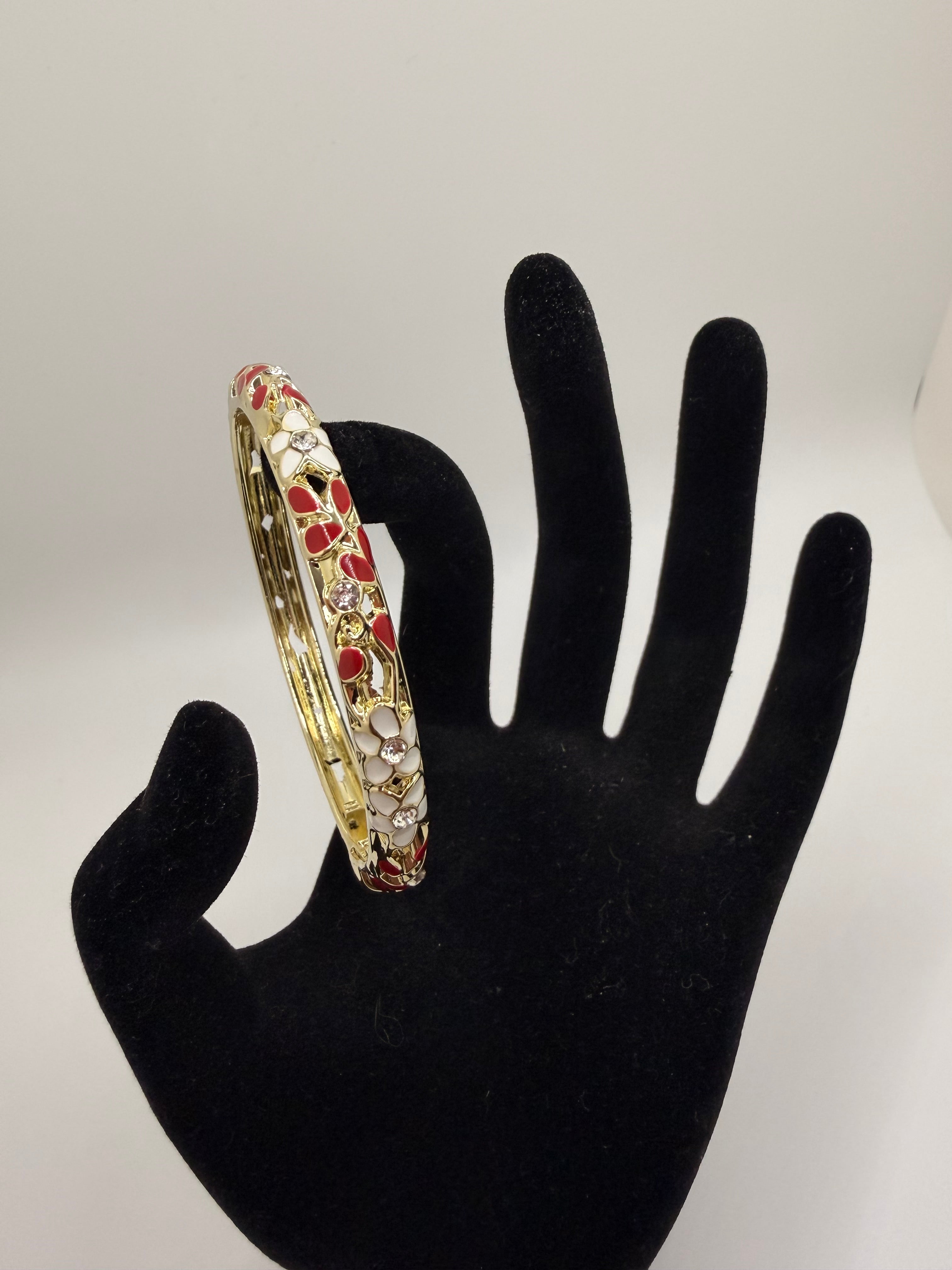 18K gold-plated diamond flower relief cloisonné enamel bangles