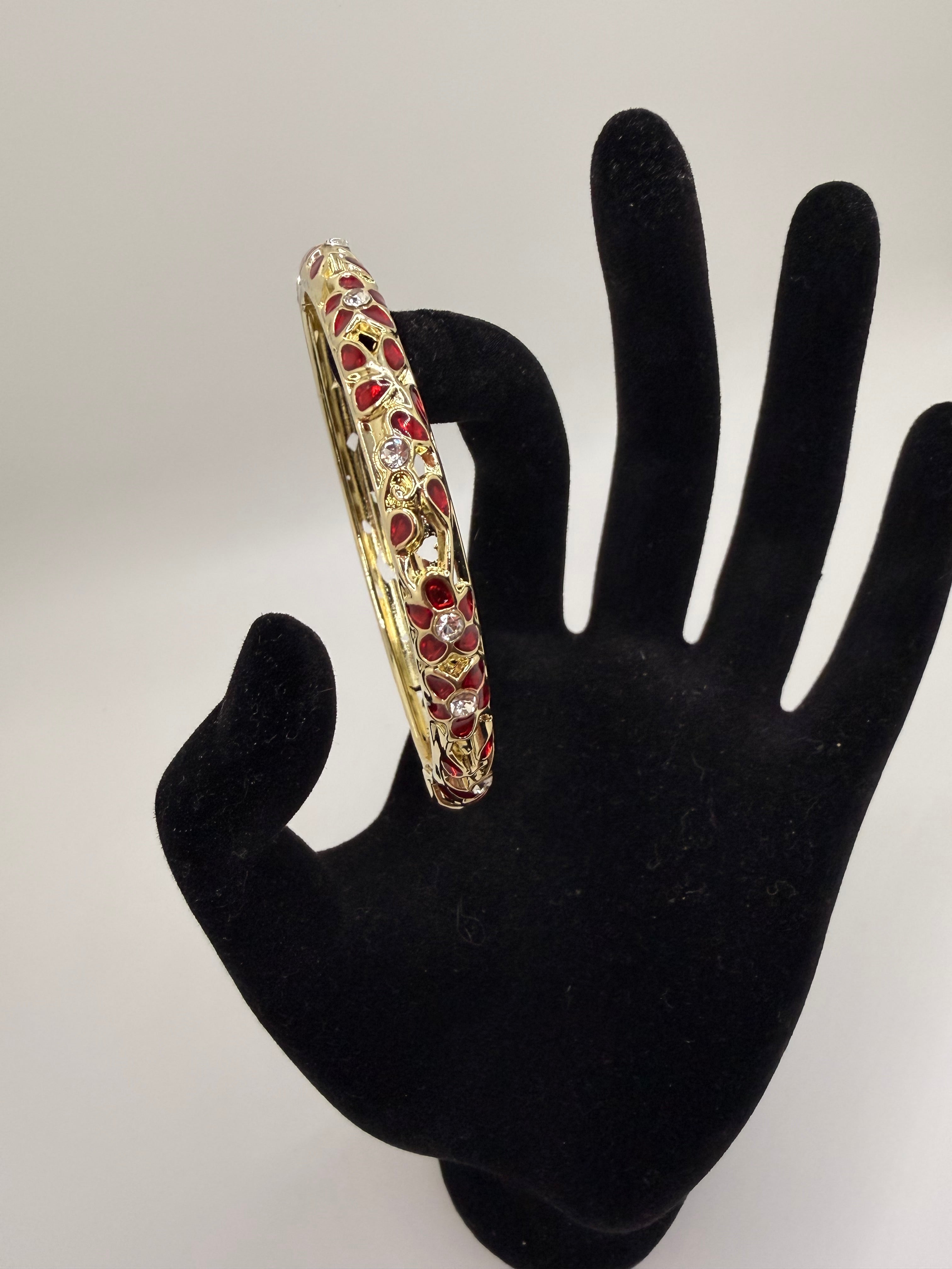 18K gold-plated diamond flower relief cloisonné enamel bangles