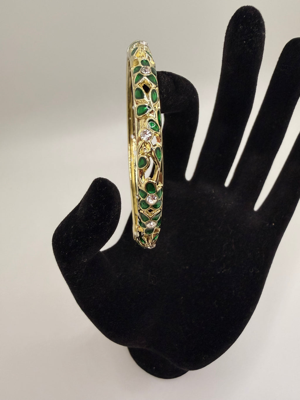18K gold-plated diamond flower relief cloisonné enamel bangles