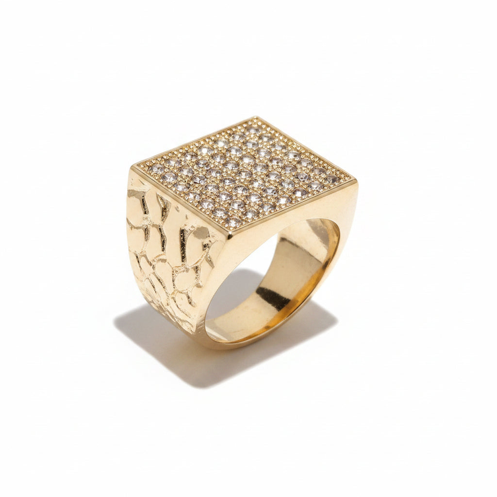 Men's Diamond Ring with Nugget 18K Gold Filled