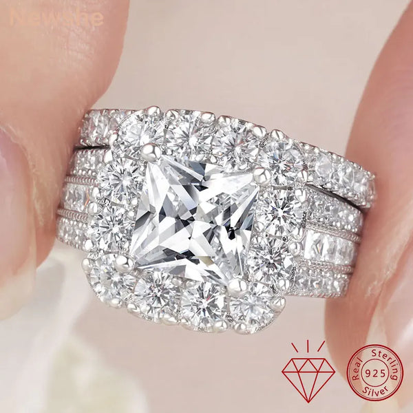 925 Silver Moissanite Wedding Ring Set