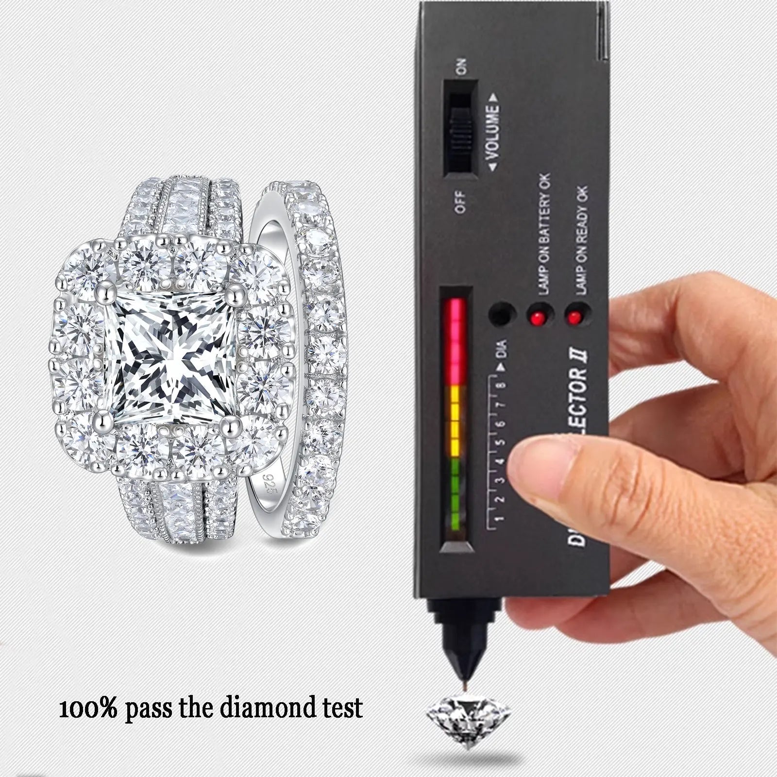 925 Silver Moissanite Wedding Ring Set