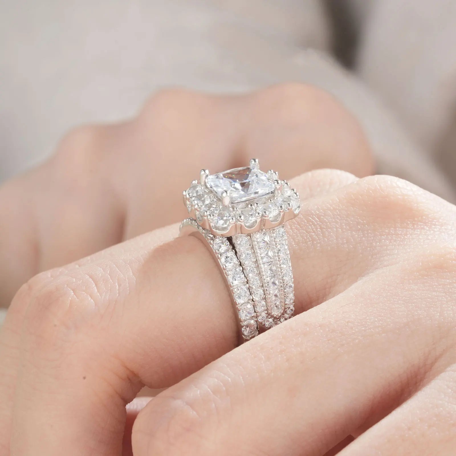 925 Silver Moissanite Wedding Ring Set