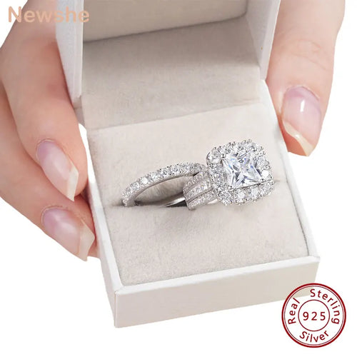 925 Silver Moissanite Wedding Ring Set