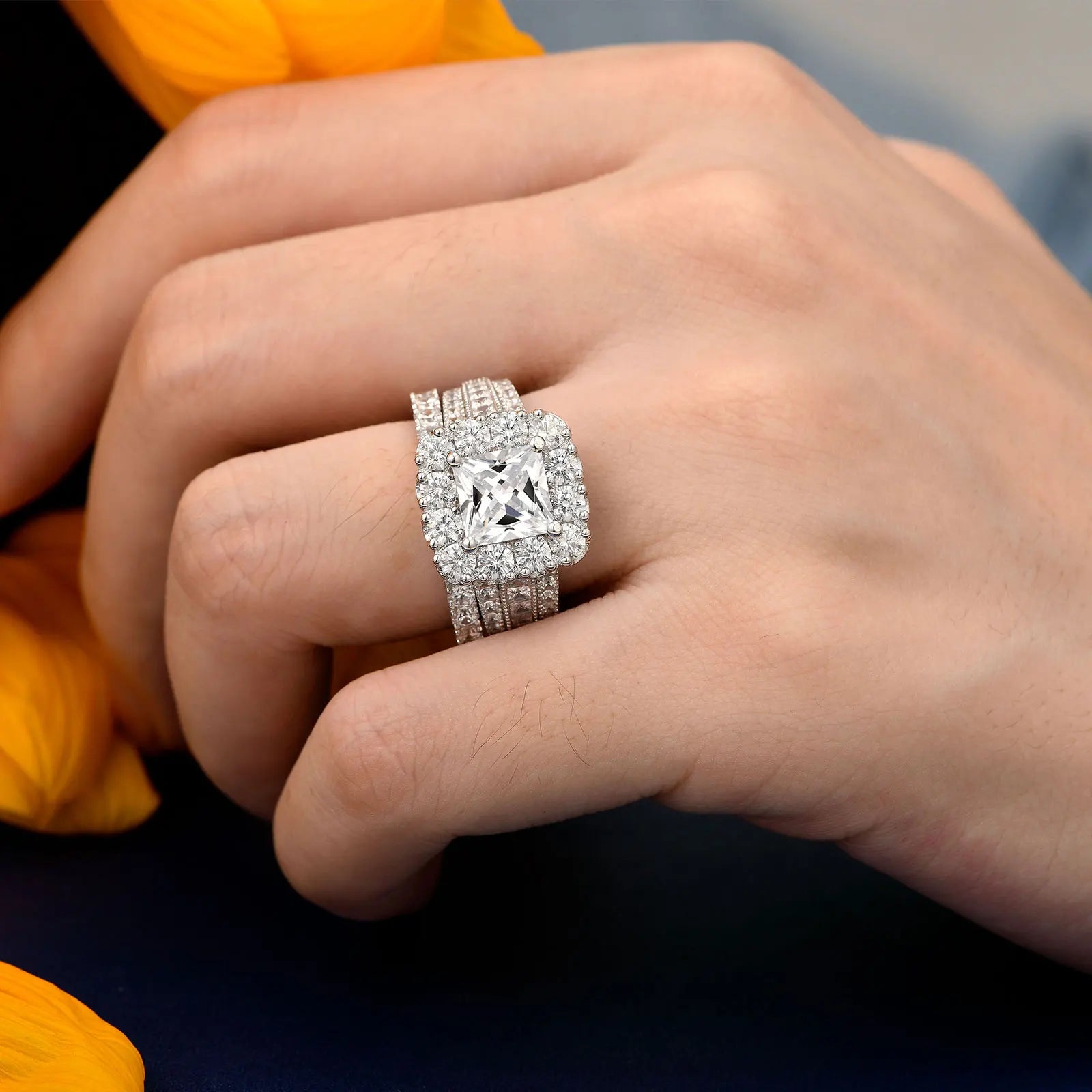 925 Silver Moissanite Wedding Ring Set